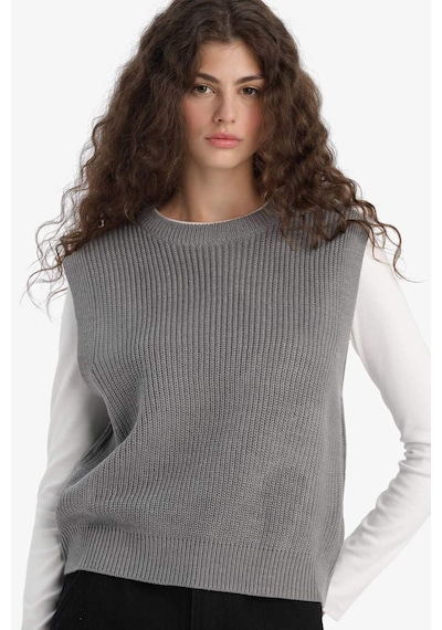 Defacto Oversize Geniş Kalıp Bisiklet Yaka Yelek S0375az25wngr90 Gri