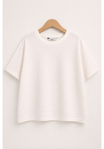 Noble Kids Kız Çocuk Çizgili Oversize Crop Tişört Pudra