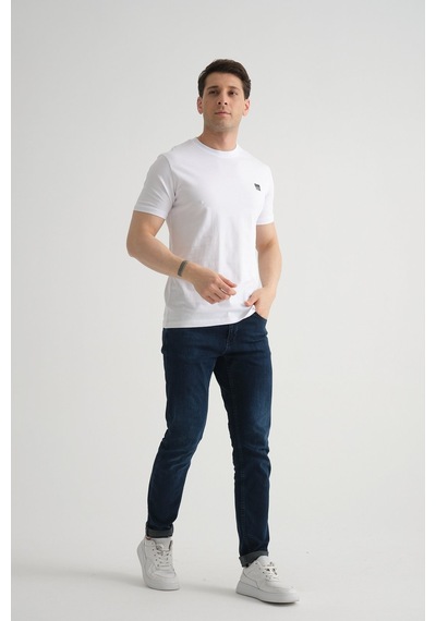 Shooter Sportwear Shooter Erkek Pamuklu Esnek T-shirt Standart Kalıp Minimal Logolu Beyaz