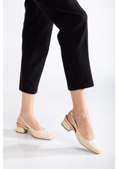Suins Shoes Suins Christa Model Kadın Orta Topuklu Kroko Ayakkabı Ten