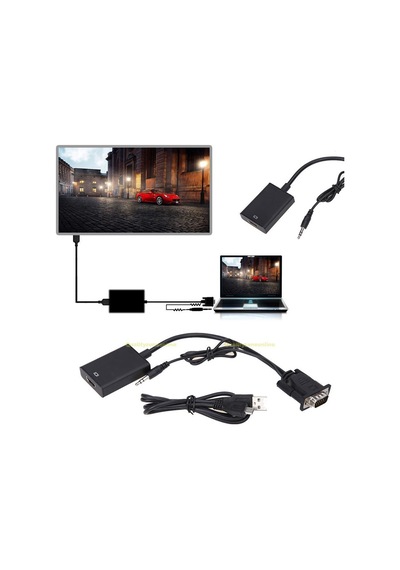 Vga To Hdmi Kablo Dönüştürücü Projeksiyon Tv Görüntü Ses Çevirici