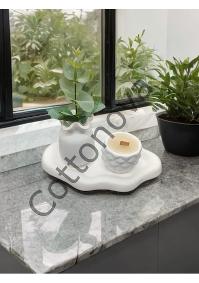 Cottonova C24 Dekoratif Vazo Ve Mumluk Beyaz