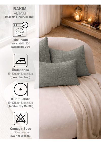 Br Perle Gri Keten Dokulu Dekoratif Kırlent Kılıfı Modern Salon Koltuk Yastığı