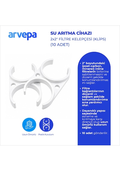 Arvepa Su Arıtma Cihazı 2x2" Çiftli Filtre Kelepçesi (Klips) 10 Adet - Esnek Yapı