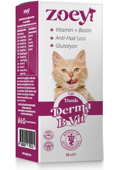Zoey Derma B Vit Kediler İçin Deri ve Tüy Sağlığı Gelişimini Destekleyici 50 ML
