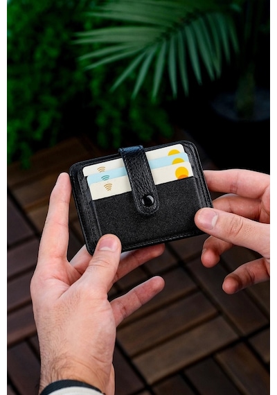 Hakiki Deri Unisex Kredi Kartlık Cüzdan Portföy Süper Ince Model Siyah
