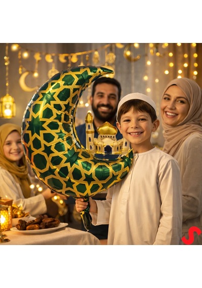 Ramazan Ay Kubbe Yeşil Folyo Balon - 65 Cm Çok Renkli