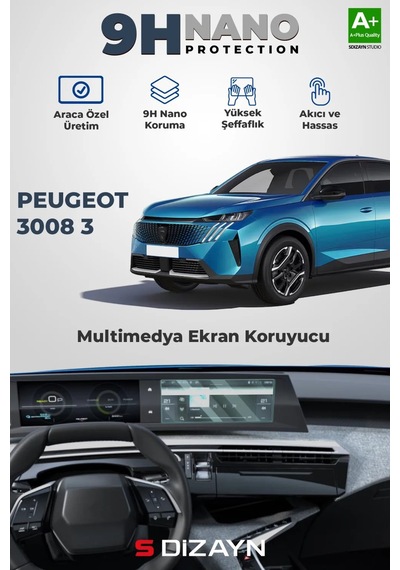 S-dizayn Peugeot 3008 3 10 İnç 9h Nano Multimedya Ekran Koruyucu Parlak 2024 Üzeri A+ Kalite
