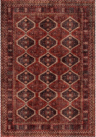 Çam Halı Anatolia 32-058 Etnik Afgan Halısı Desenli Dokuma Tabanlı Yıkanabilir Şönil Salon Ve Oda Halısı Bordo - Kırmızı