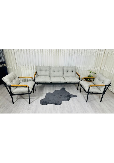 Madame Home Defne Balkon, Bahçe, Cafe - Metal Kanepe Koltuk Takımı - 3+1+1 Açık Gri