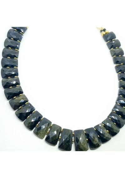 2914 Altın Obsidyen Hematit El Yapımı Kolye 01 - Siyah