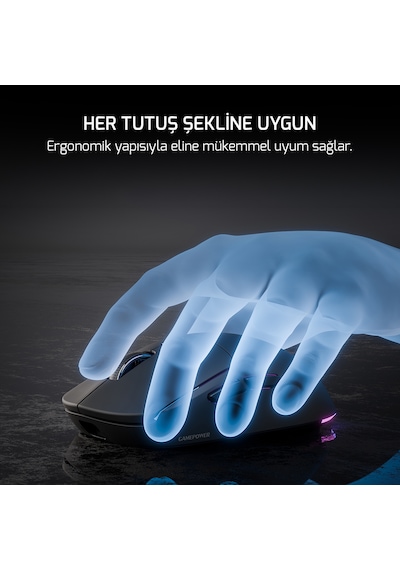 Kodex 24.000DPI Triple Mode (Kablolu/Bluetooth/2.4G) Siyah Gaming Mouse