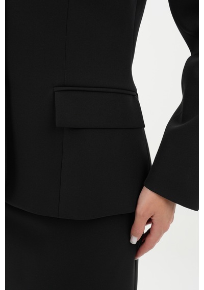 Velnara Moda Siyah Modern Klasik Kadın Takım Elbise - Düğme Detaylı Ceket & Astarlı Kalem Etek Siyah - 942457488 Siyah