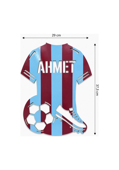 Kişiye Özel İsimli Futbol Forması Mdf Çocuk Odası Duvar Dekoru / Süsü Bordo - Mavi