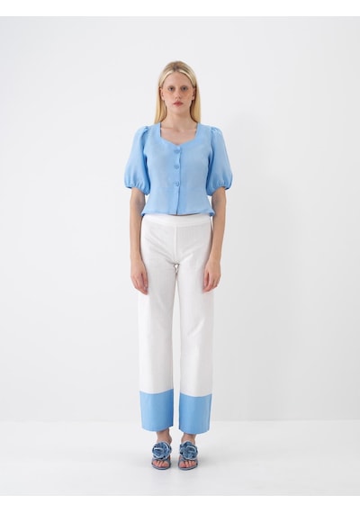 Xint Mavi %100 Keten Regular Fit Bluz 751075