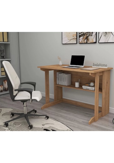 Reyo Home Enda Pillar Kütüphaneli Çalışma Masası 100x56cm Çam