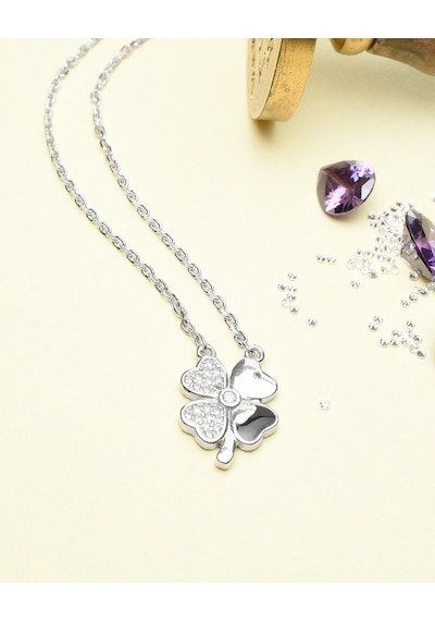 Brezza Lusso Jewelry  Swarovski Taşlı Mineli Yonca Model Kadın Gümüş Kolye 45 CM 45 CM