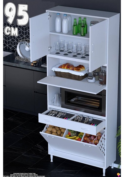 Zevra 95 Cm Fırın Dolabı Sepetli Kapaklı 4 Bölmeli Çok Amaçlı Mutfak Kiler Banyo Dolabı 95x226x32 Cm Beyaz Zevra 95 Cm Fırın Dolabı Sepetli Kapaklı 4 Bölmeli Çok Amaçlı Mutfak Kiler Banyo Dolabı 95x226x32 Cm Beyaz