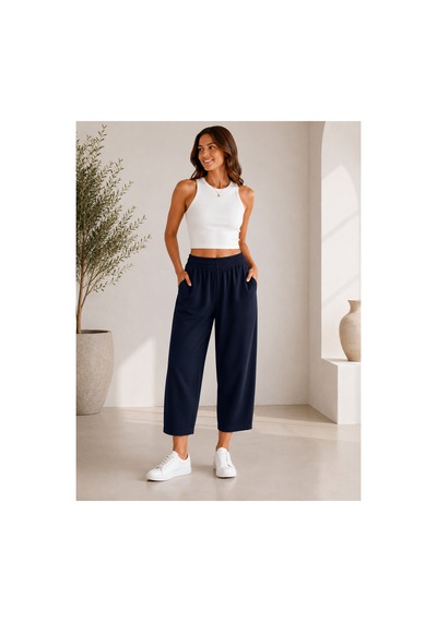 Mixxtrend Kadın Tencel Mom Kalıp Havuç Pantolon Lacivert
