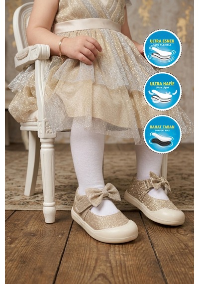 Cool Darla İa Altın Cırtlı Fiyonk Detaylı Bebek Ayakkabı
