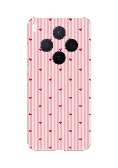 Vivo X300 Uyumlu Pembe Çizgili Ve Mini Kalp Baskılı Silikon Kılıf Renkli