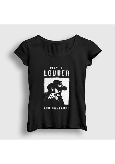 Presmono Kadın Louder Motörhead Lemmy Kilmister T-shirt Siyah