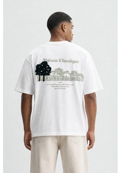 Respire Erkek Maison Baskılı Oversize T-shirt Ekru