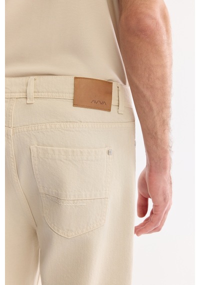 Avva Erkek Bej Düz Yıkamalı %100 Pamuk Roma Crop Slim Fit Jean Pantolon A61y3518