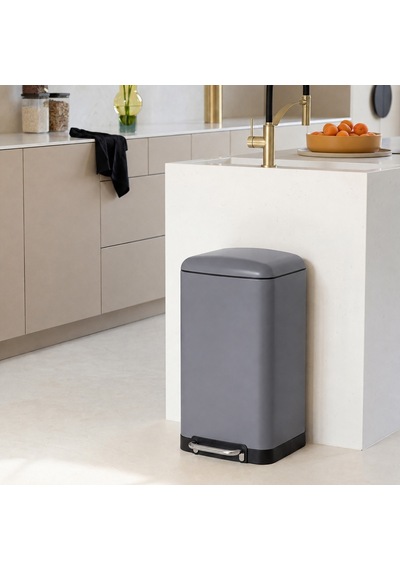 Ariane Metal Pedallı Antrasit 30 L Çöp Kutusu, Çıkarılabilir Kova, Poşet Sabitleme, Geniş Pedal Antrasit Gri