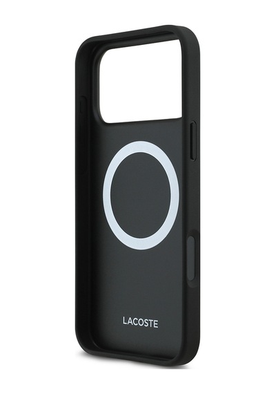 Apple Uyumlu iPhone 17 Pro Max Kılıf Lacoste Lisanslı M-safeli Pu Pike Desenli Metal Logo Kartlıklı Kapak Siyah Siyah