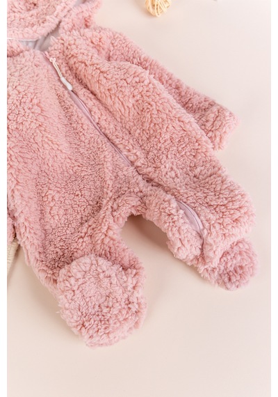 Babymod Kapüşonlu Welsoft Peluş Kışlık Kız/erkek Bebek Tulum Gülkurusu