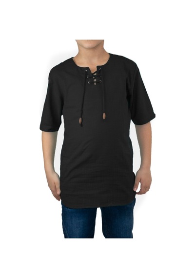 Eliş Şile Bezi Kısa Kol Şile Bezi Zımbalı Erkek Çocuk Tshirt Siyah 3003