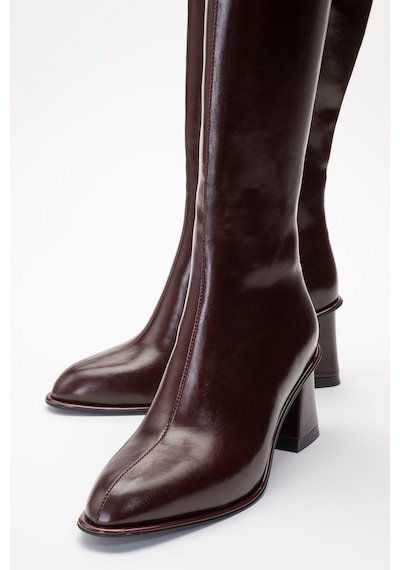 Luvishoes Luvi Shoes Paradis Bordo Cilt Kadın Kalın Topuklu Çizme Bordo