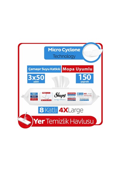 Easy Clean Çamaşır Suyu Katkılı Mopa Uyumlu Yer Temizlik Havlusu&mendili 3x50 150 Yaprak Belirtilmemiş