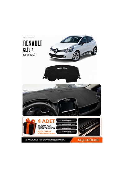 Renault Clıo 4 2012-2019 Uyumlu Torpido Koruma, Torpido Örtüsü, Torpido Kılıfı - Siyah