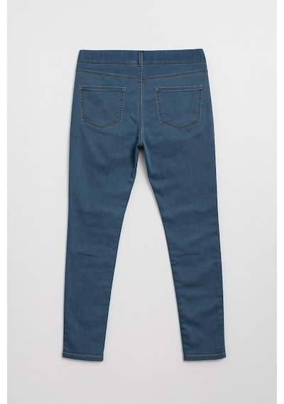 Kadın Yüksek Bel Beli Lastikli Mavi Tayt Jean Pantolon Mavi