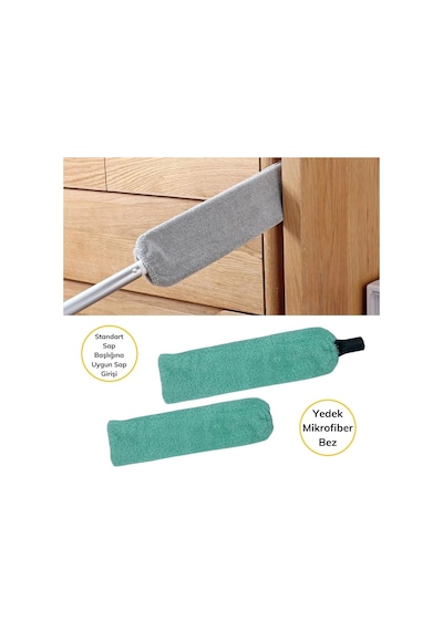 Saplı Mikrofiber Başlıklı Girintili Yüzey Temizleme Mopu Toz Alma Fırçası Çok Renkli