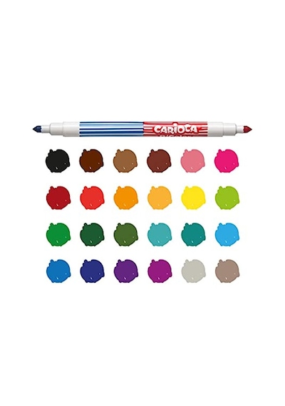 Bicolor Süper Yıkanabilir Çift Uçlu Keçeli Boya Kalemi 12'li 24 Renk 124-Pembe