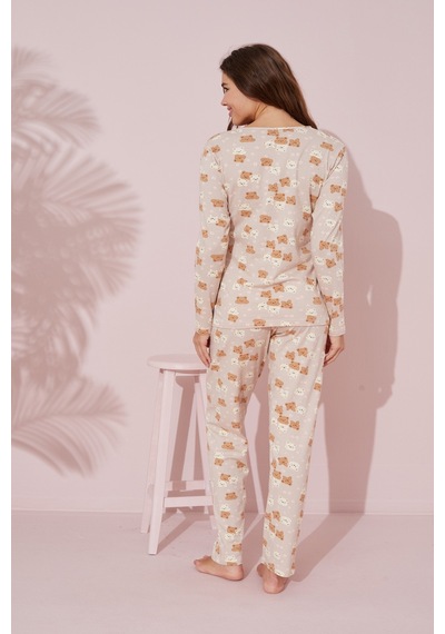 Siyah İnci Pamuklu Örme Pijama Takım 24241098 Bej
