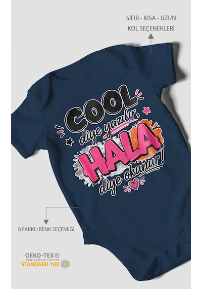 Morivokids Cool Diye Yazılır Hala Diye Okunur Kısa Kollu Bebek Body %100 Pamuk Lacivert