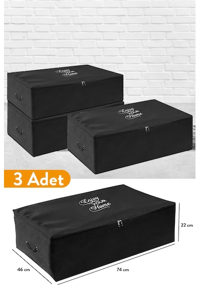 Serstil 3 Adet - Mega Boy Baza Altı Siyah Hurç 74 X 46 X 22 Cm