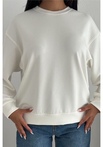 Femelle Beyaz Modal Kumaş Basic Sweatshirt