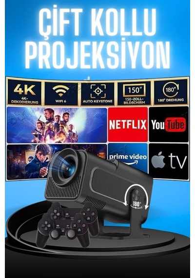Projektör Siyah Android Taşınabilir Sinema Projeksiyon Wifi Destekli En Güncel Sürüm Akıllı Tkdytgs2dc5wv4ccanı