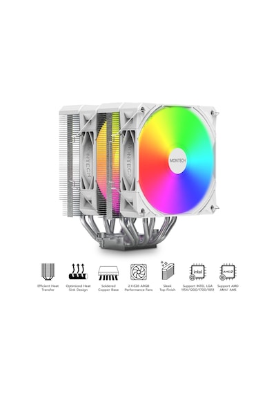 Tr Nx600 Argb 6 Isı Borulu Ve Premium Üst Kapaklı Çift Kule Cpu Hava Soğutucu 28mm E28 Argb Premium Fan Lehimli Diğer
