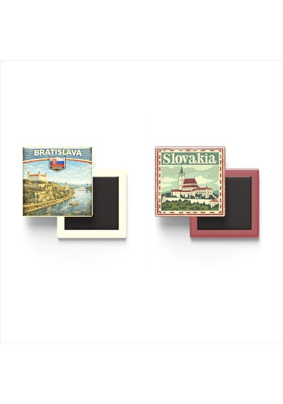 9x9 Cm Buzdolap Magnetleri - Slovakya - Slovakia - 2'li Retro Ve Pul Seti