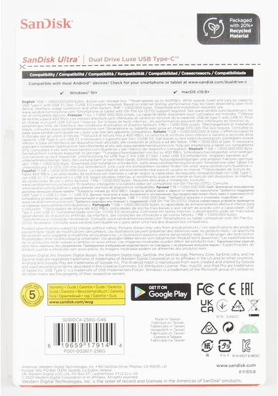 Sandisk Ultra 256 Gb Dual Drive Luxe Type-c 150 Mb/s Usb 3.1 Gen