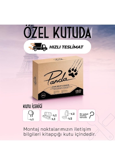 Panda Paris Serisi Pike Kumaş Oto Koltuk Kılıfı Tam Set Bordo - Siyah