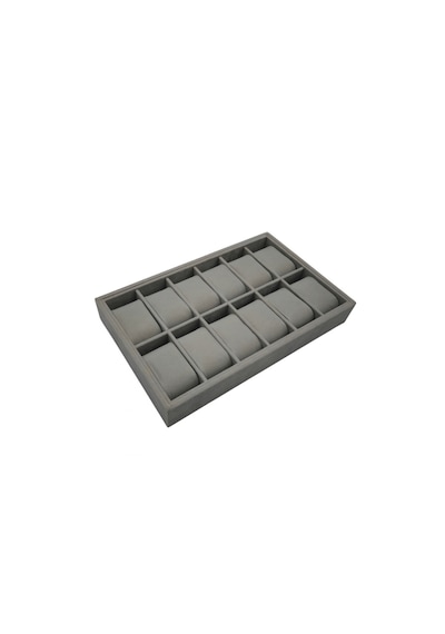 Woodini Gri Flok Kumaş 12'li Saat Kutusu Yeni Nesil Ergonomik Yastıklı