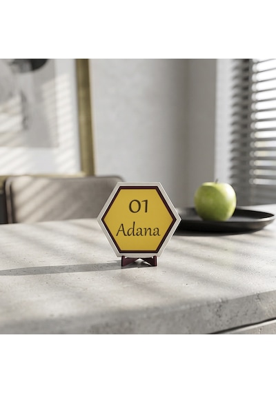 Plaka Temalı 01 Adana Dekoratif Tasarım, İş Arkadaşlarına Özel Ofis Hediyesi Alternatifi 10x10 Cm, Sarı