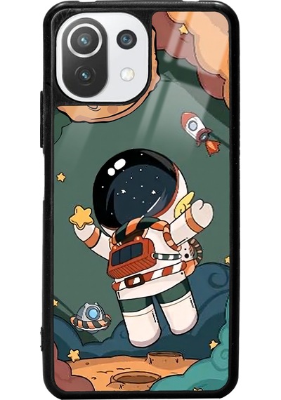 Xiaomi Mi 11 Lite Anime Astronot Tasarımlı Glossy Telefon Kılıfı Siyah